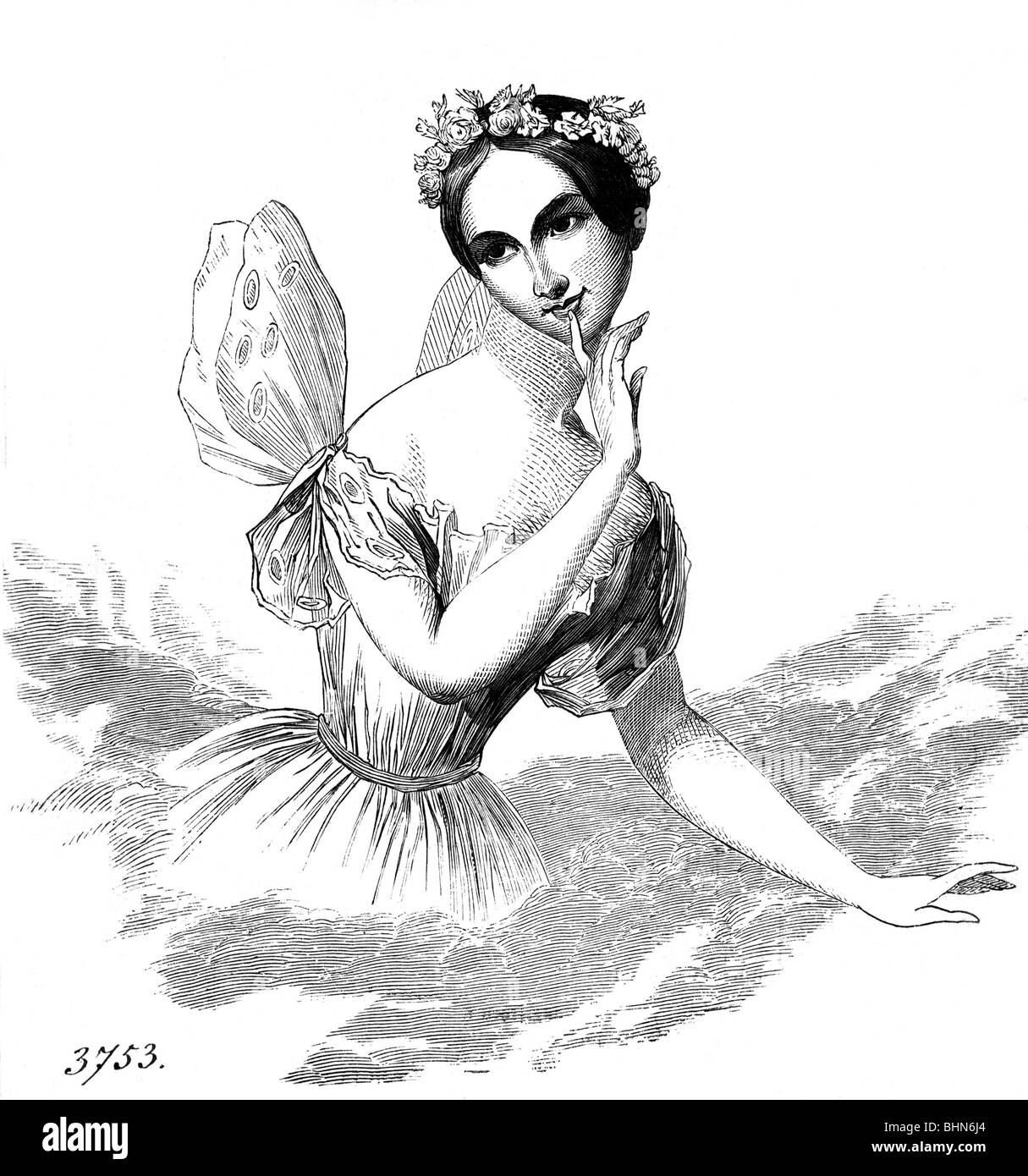 Grahn, Lucile, 30.6.1819 - 4.4.1907, Danish dancer, half length, wood engraving, circa 1850, Stock Photo