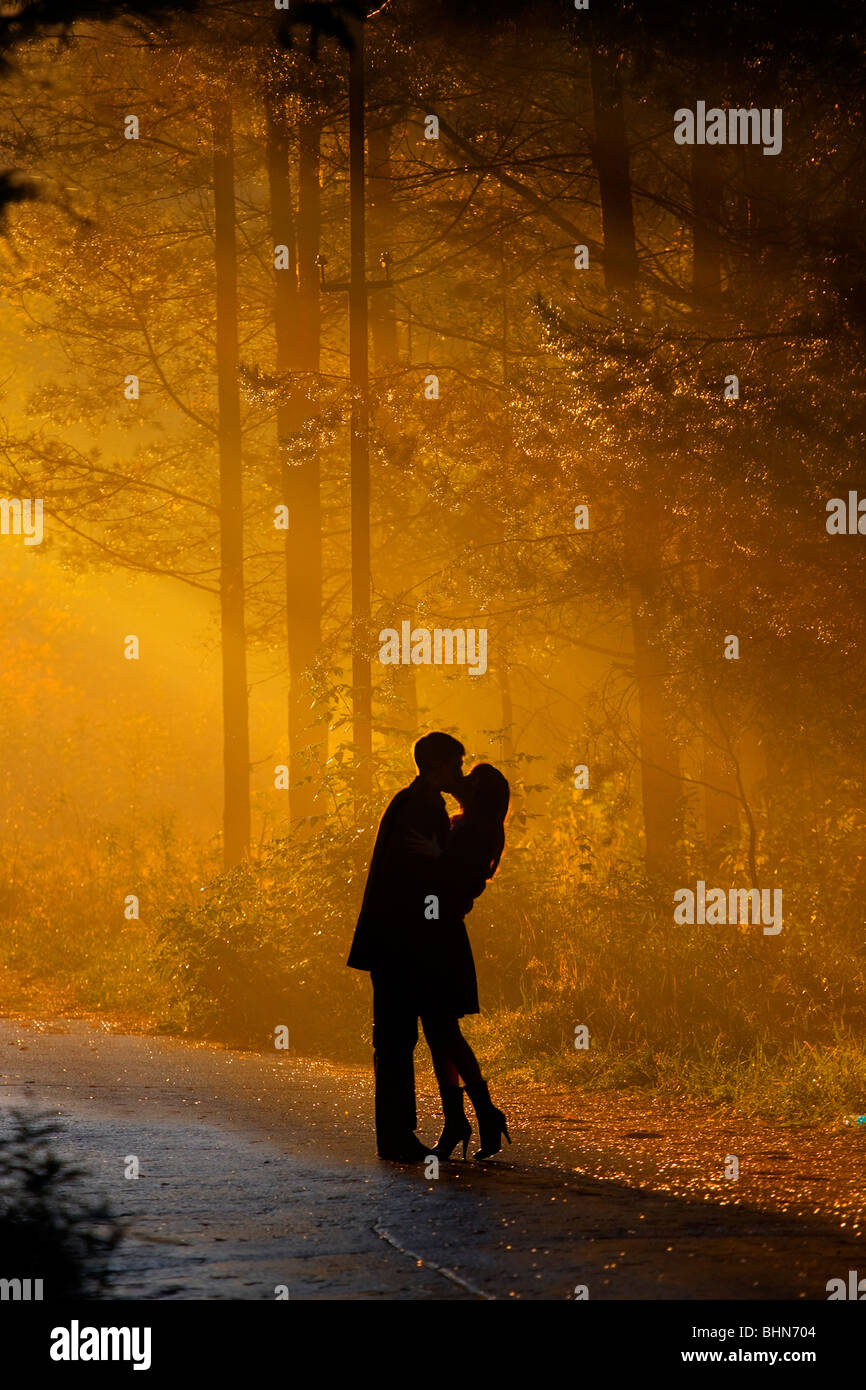 Couple Silhouette Kiss High Resolution Stock Photography and Images - Alamy