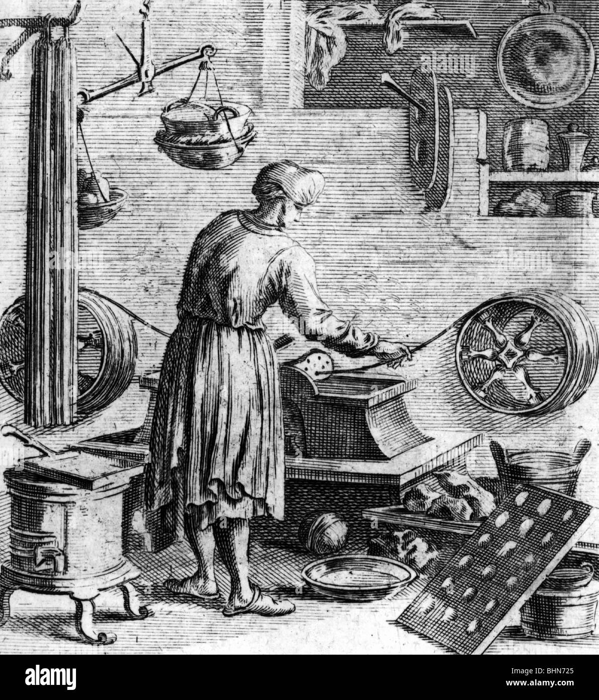 people, professions, wax-chandler, copper engraving from a book by Christoph Weigel, 1698, Stock Photo