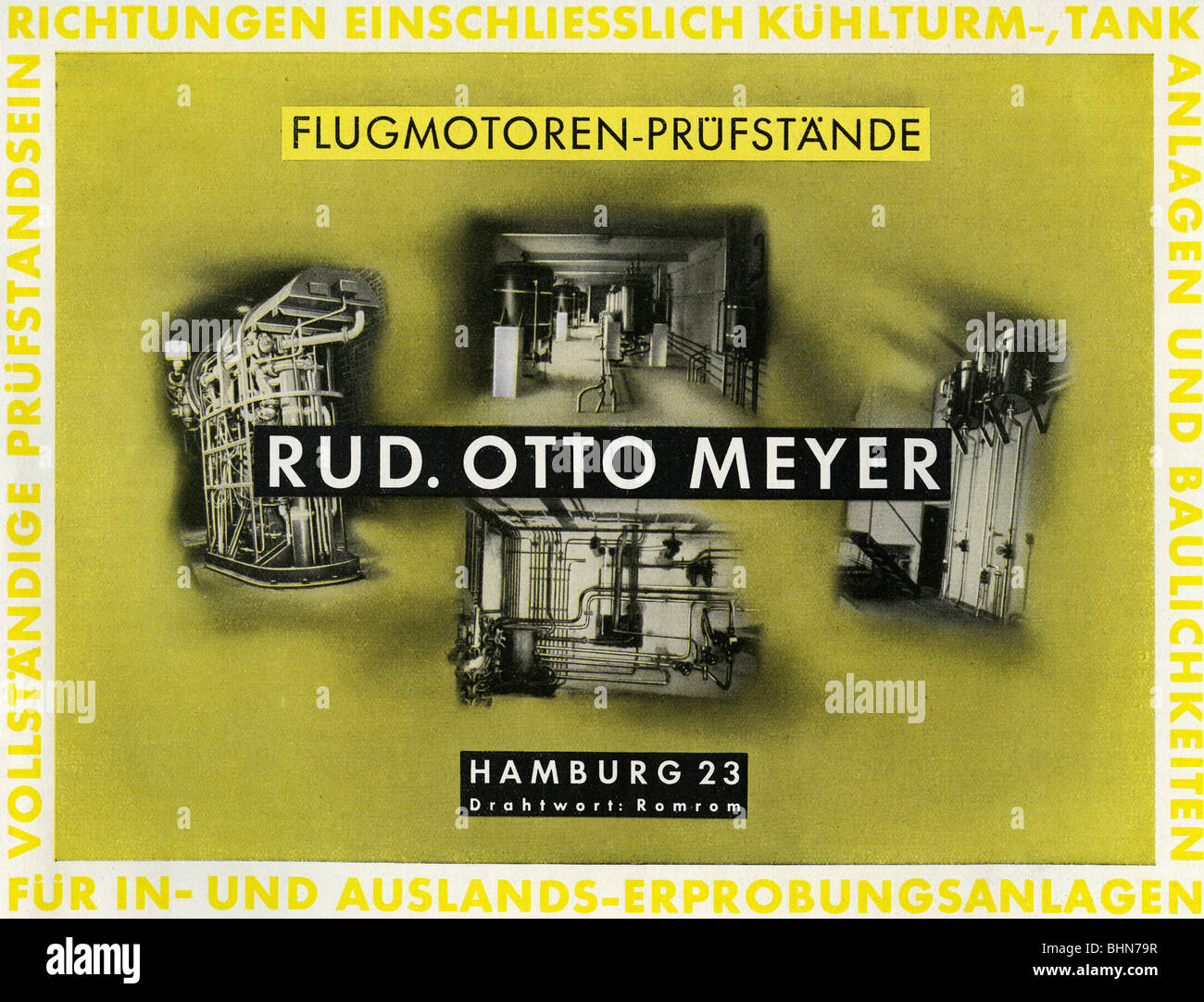 advertising, industry, mechanical engineering, test benches for aircraft engines, company Rud. Otto Meyer, Hamburg, advert, Germany, 1941, Stock Photo