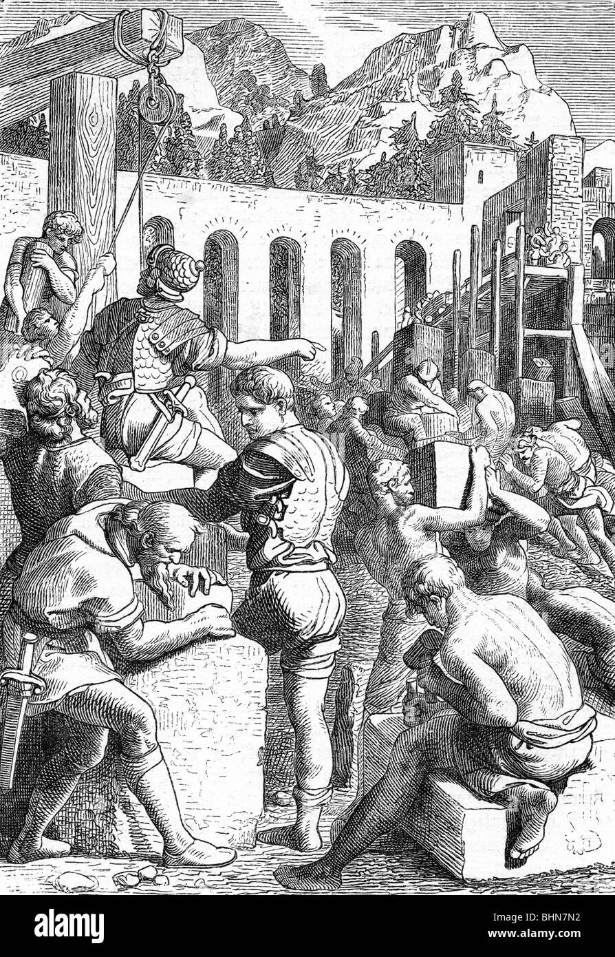 ancient world, Roman Empire, border, Roman soldiers constructing the limes, wood engraving, 19th century, Stock Photo