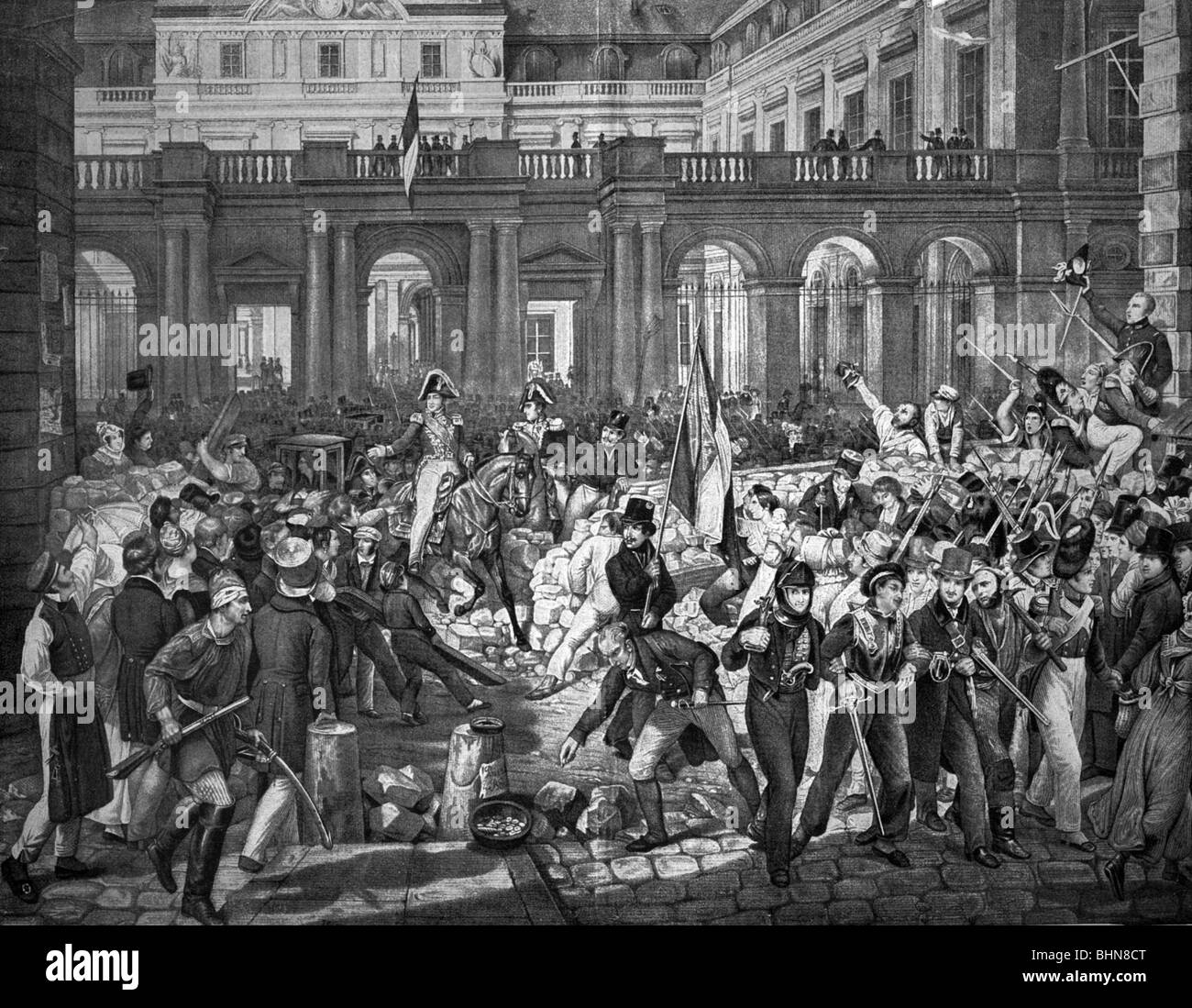 Louis Philippe, 6.10.1773 - 26.8.1850, King of the French 1830 - 1848, scene, in front of Palais Royal, 31.7.1830, lithograph by Wegener, after painting by Horace Vernet, 19th century, Stock Photo