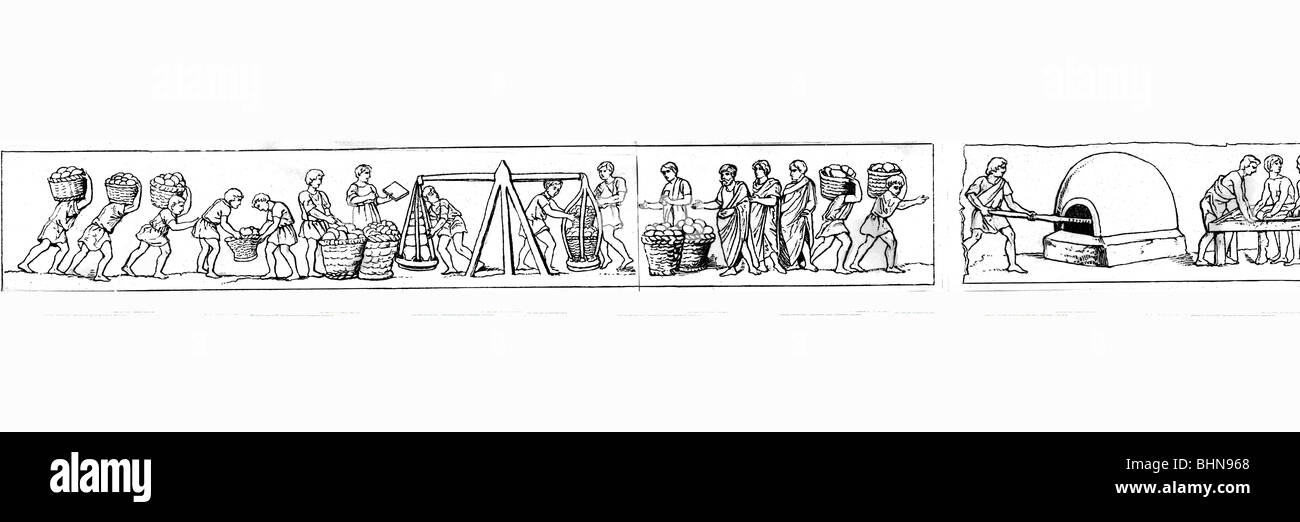 ancient world, Roman Empire, craft / handcraft, bakery, drawing after frieze from the tomb of the baker Marcus Vergilius Eurysac Stock Photo