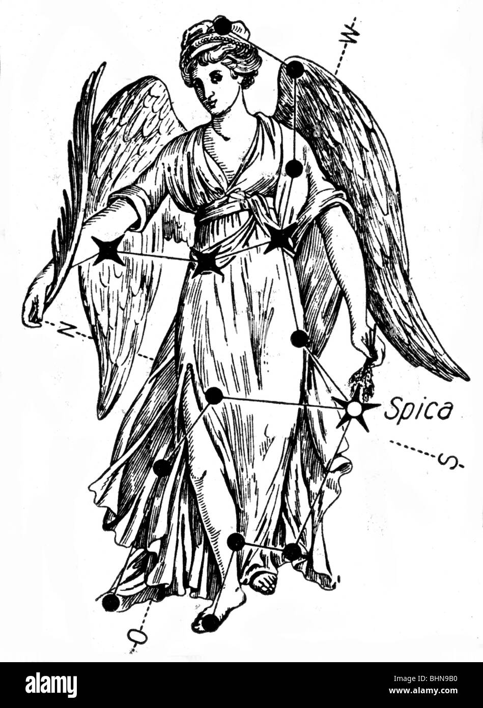 astrology, zodiac, sign of zodiac: Virgo, the Virgin, Uranographia, 1801, Stock Photo
