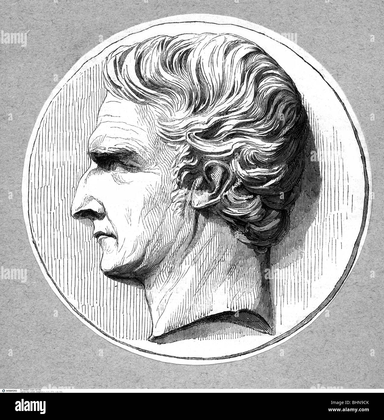Gay-Lussac, Joseph Louis, 6.12.1778 - 9.5.1850, French chemist and physicist, portrait, wood engraving after a locket by David d'Angers, 19th century, Stock Photo