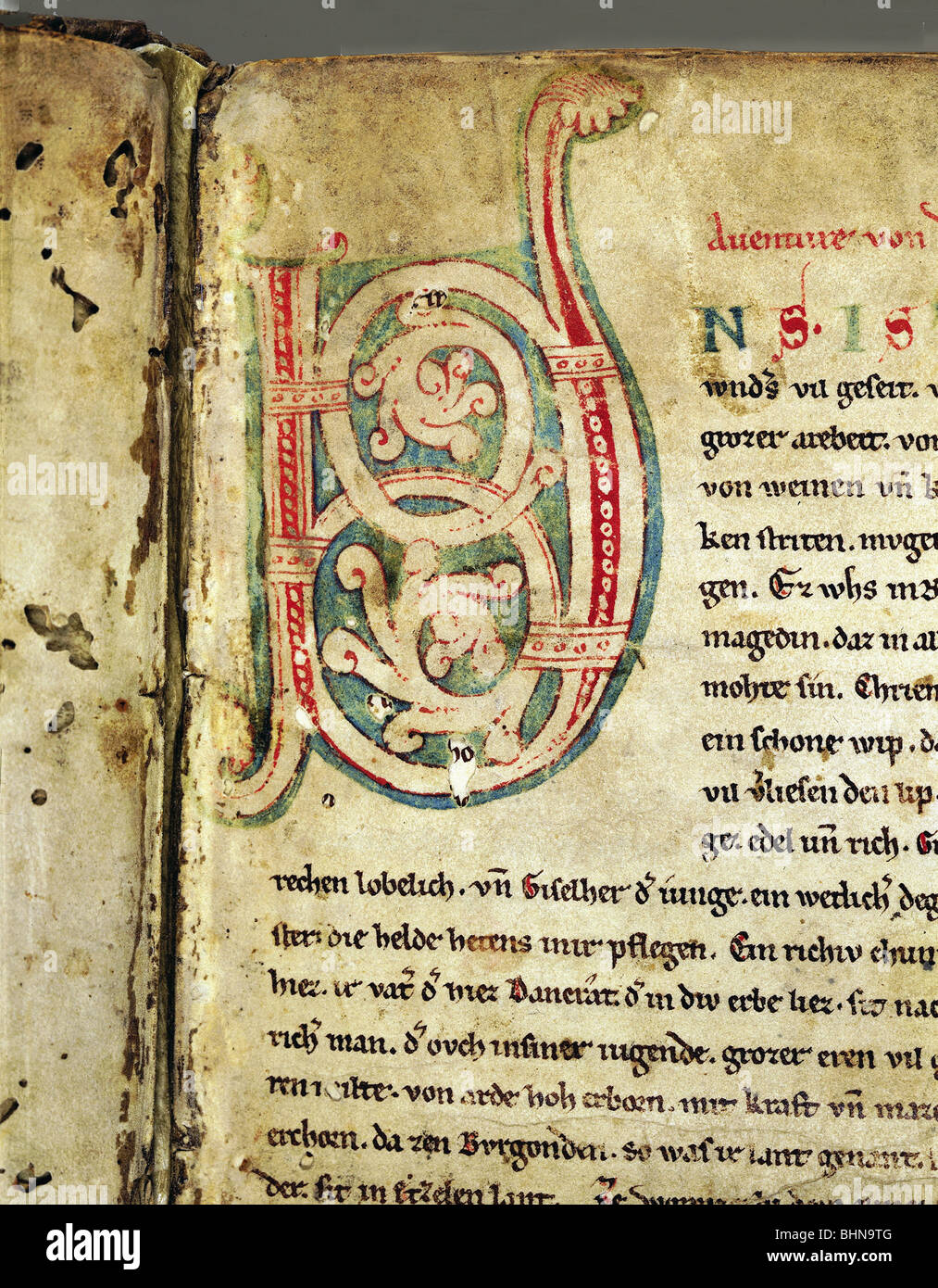 literature, 'The Nibelungs', The Song of the Nibelungs, handwriting, 13th century, Badense State Library, Karlsruhe, Stock Photo