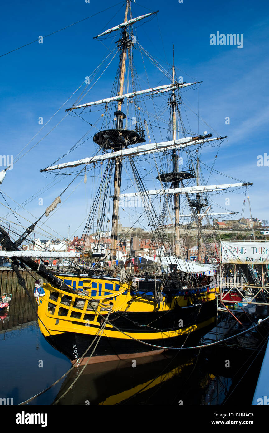 The Grand Turk replica tall ship in Whitby harbor February 2010 Stock