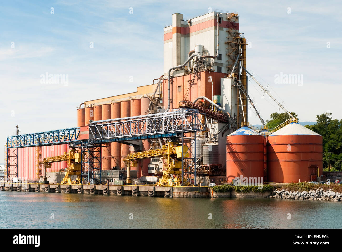 Terminal grain elevators at port of North Vancouver, BC, Canada Stock