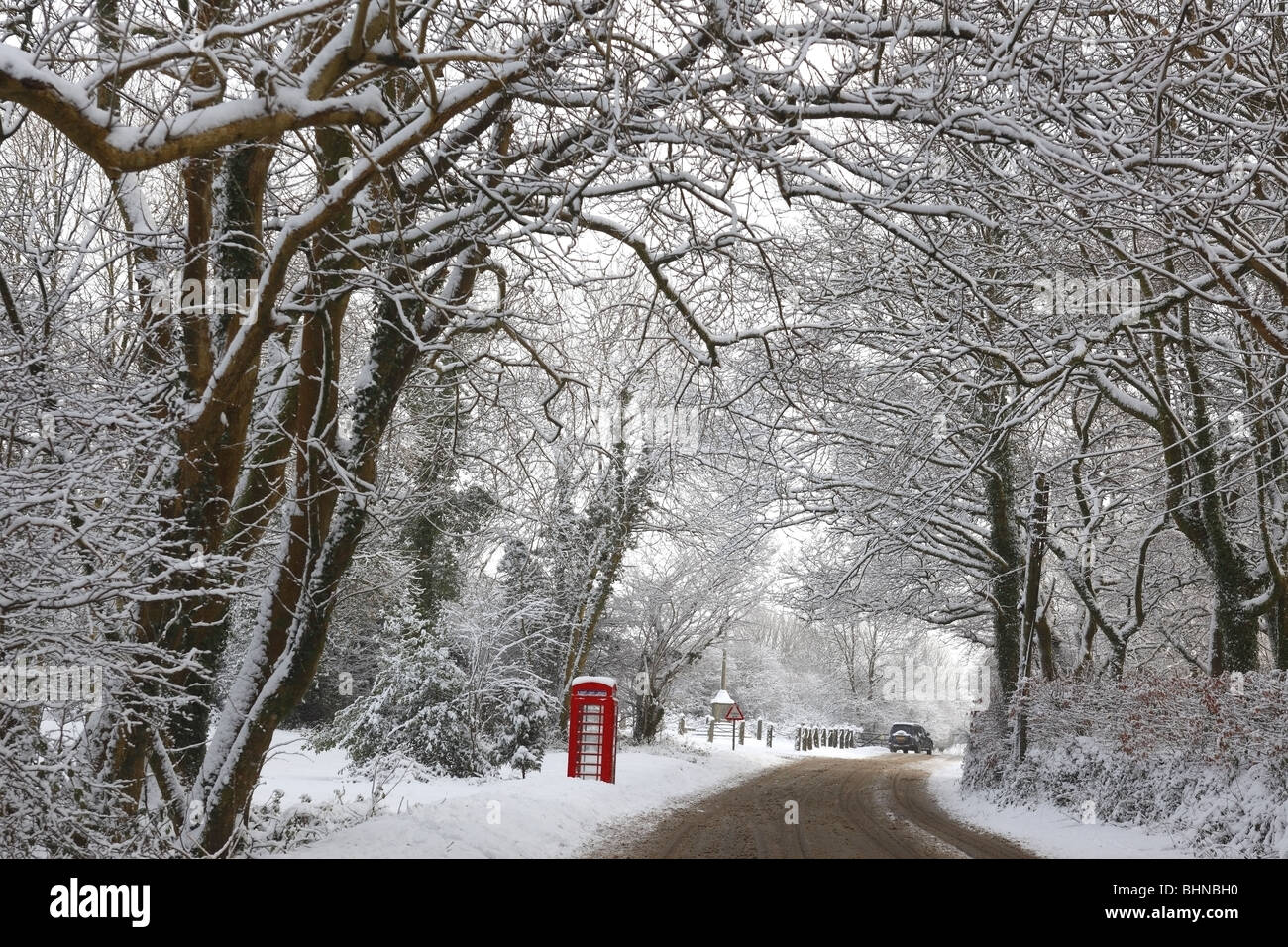 Wintery scene in the Dartmoor village of Crapstone in Devon. Stock Photo