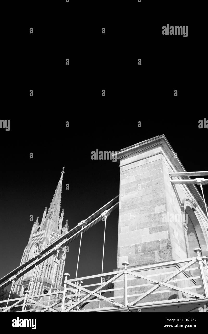 Marlow suspension bridge and All Saints church steeple  Marlow Buckinghamshire UK Stock Photo