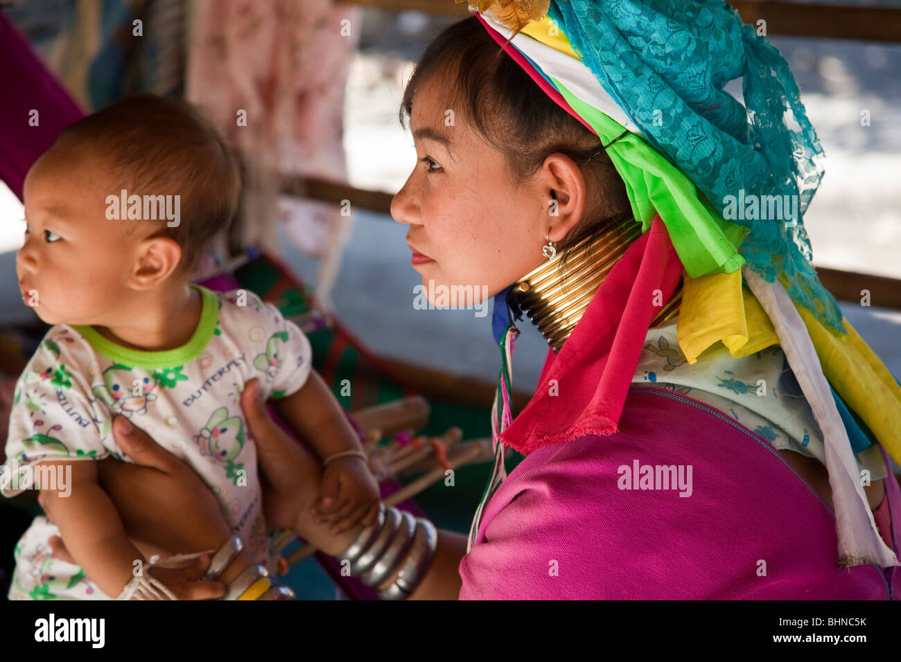 Lahu people Shi Balah Hill Tribe Thailand, Thai hilltribe Karen long necks villagers wearing brass rings,Thaton, Ecotourisim Village Chiang Mai, Asia Stock Photo
