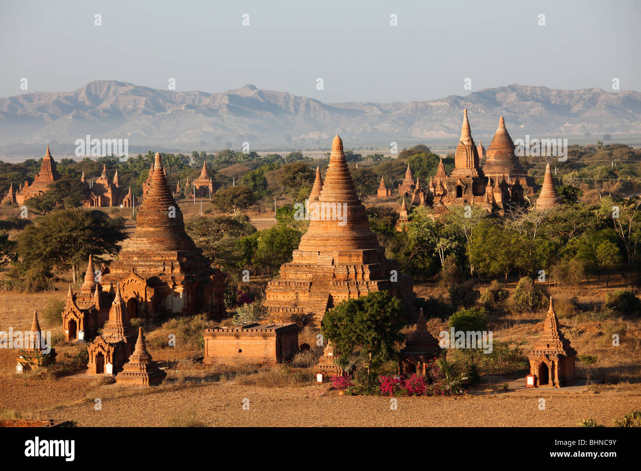 Myanmar, Burma, Bagan, temples, general aerial view, Stock Photo