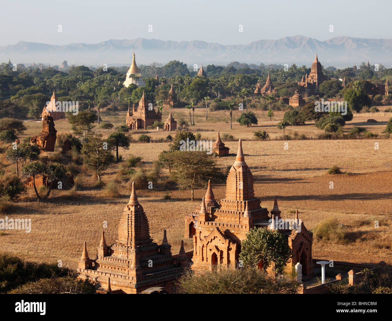 Myanmar, Burma, Bagan, temples, general aerial view, Stock Photo