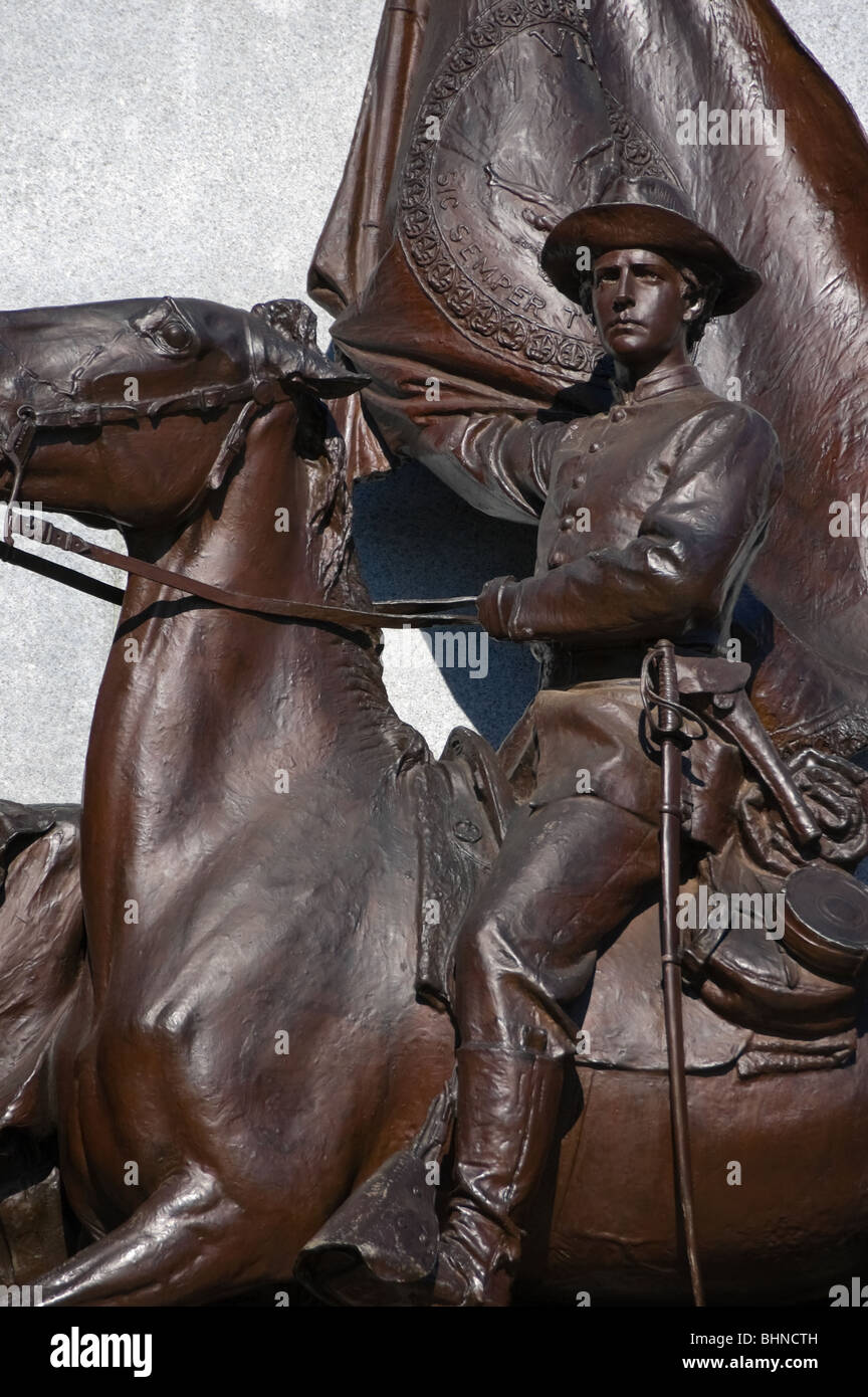 Picture of Confederate cavalry trooper statue at the Virginia monument in Gettysburg National Military Park, Pennsylvania, USA. Stock Photo