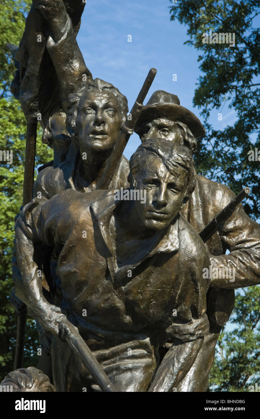 Picture of combat soldier's faces at the North Carolina monument at Gettysburg National Military Park, Pennsylvania. Stock Photo