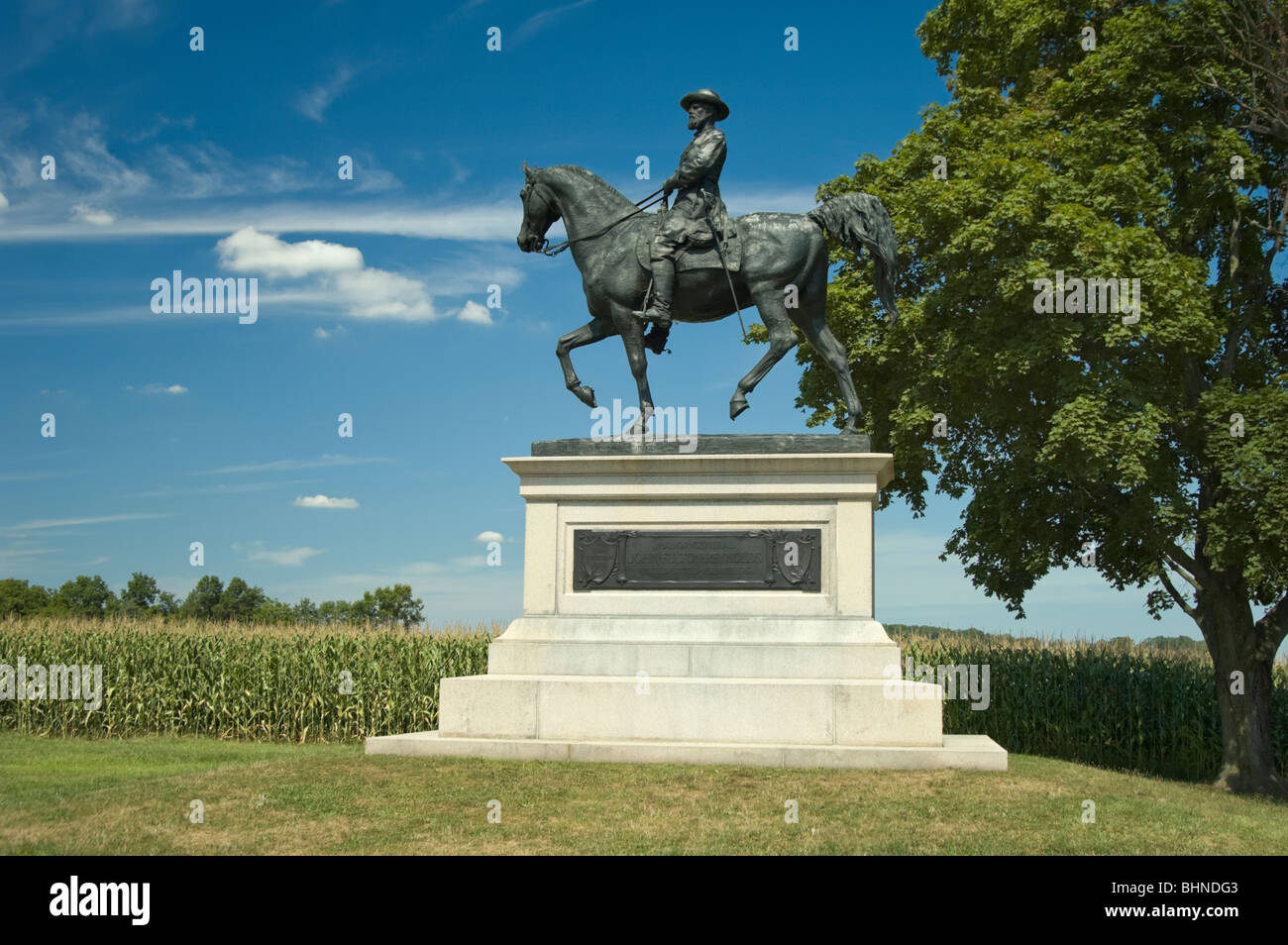 Picture of General Reynolds statue near McPherson's Farm at Gettysburg Military Park. Stock Photo