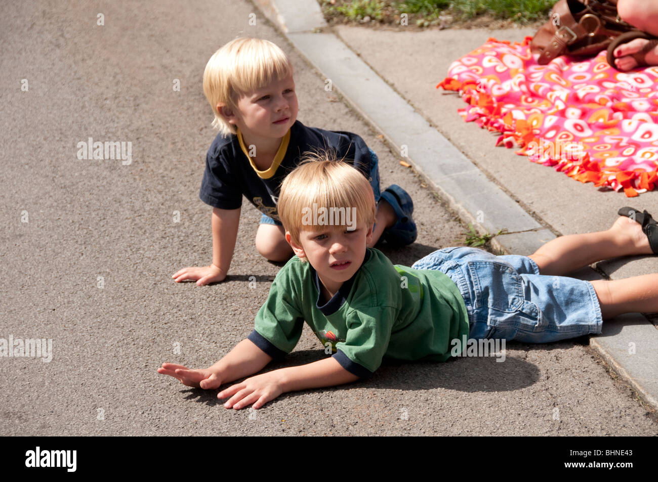 Children waiting for parade. Stock Photo