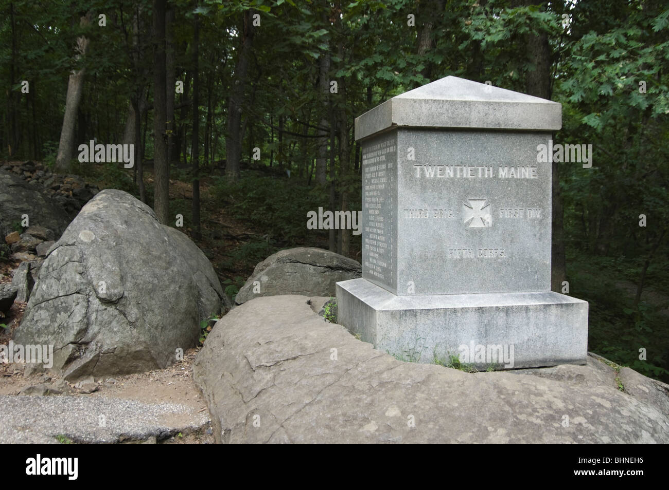Picture of the 20th Maine monument on Little Round Top, Gettysburg