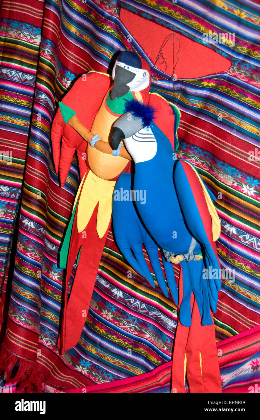 parrot parrots Flea market Mixture of South and central American Arts And Crafts Stock Photo