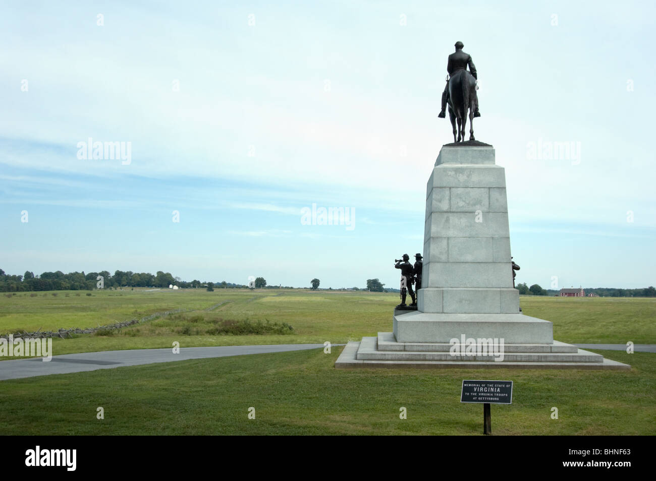 Picture of the Virginia Monument at Gettysburg PA, looking toward Cemetery Ridge Union lines where Pickett's Charge went in. Stock Photo