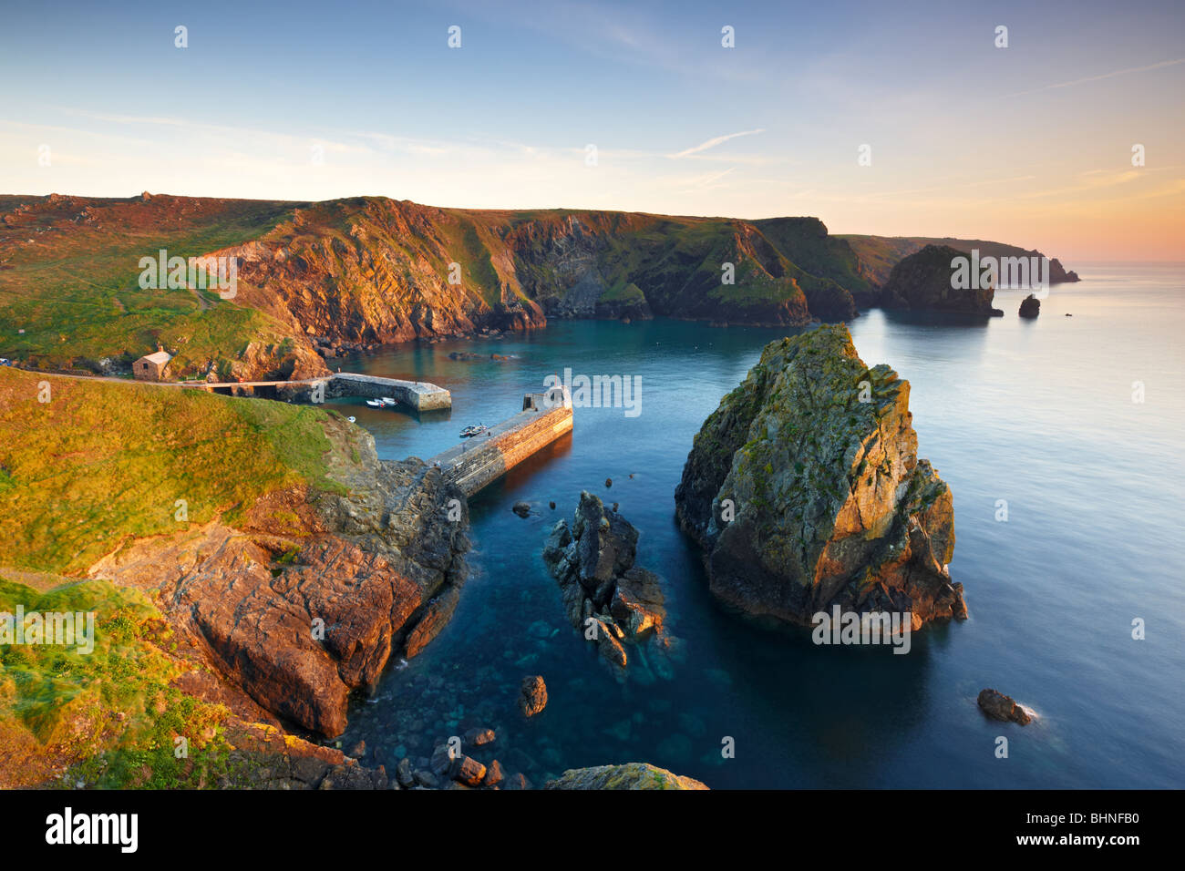 Tranquil evening overlooking Mullion Cove and Harbour, Cornwall, UK Stock Photo