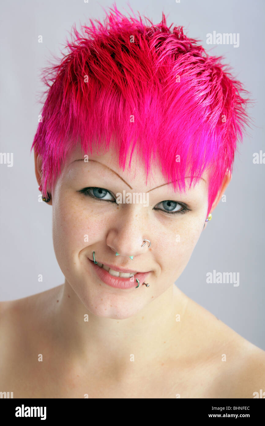 Portrait of a 19 year old girl with dyed hair. Stock Photo