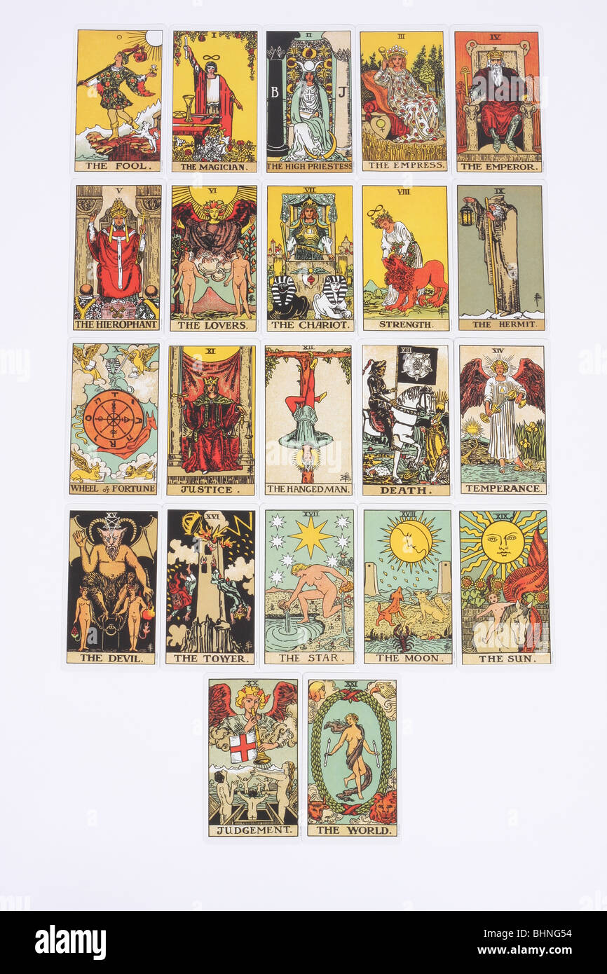 The 22 major arcana cards in pack of tarot cards Stock - Alamy