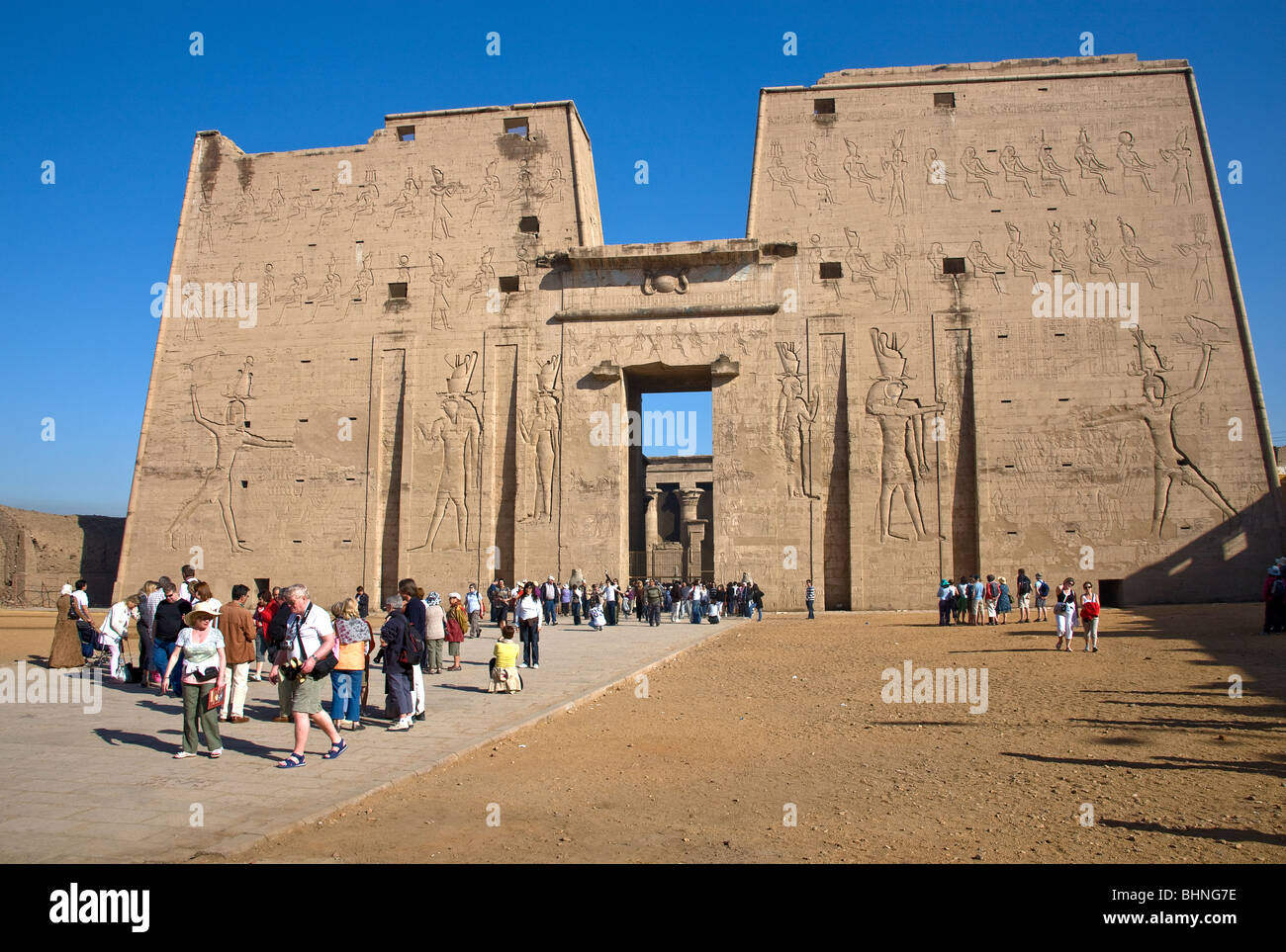 The first pylon of the temple of Horus, Edfu. Stock Photo