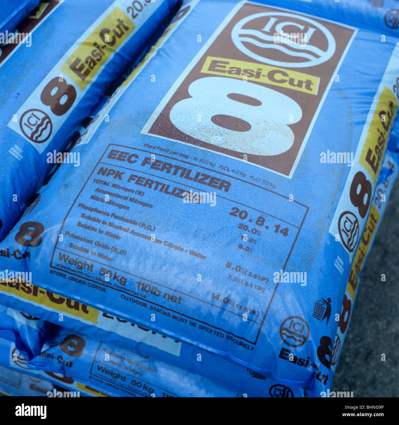 Plastic bag of N P K fertilizer used for agricultural crops Stock Photo