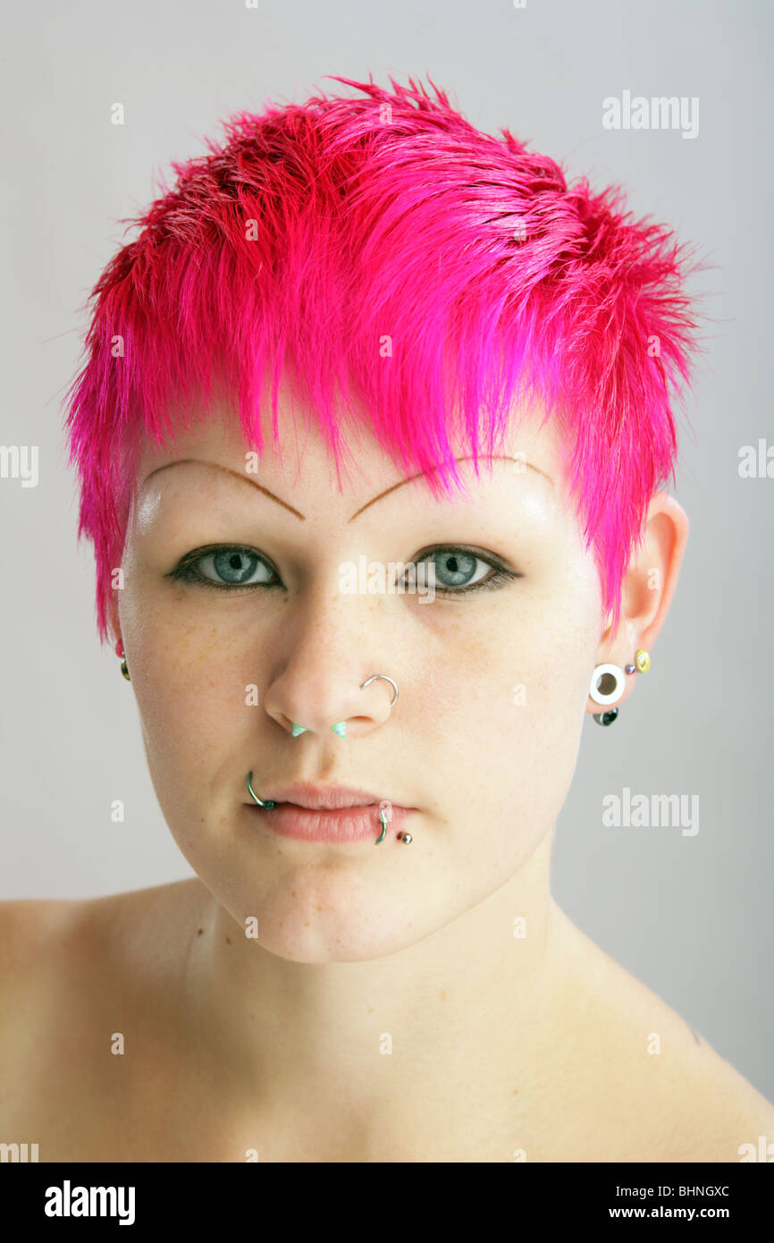 Portrait of a 19 year old girl with dyed hair. Stock Photo