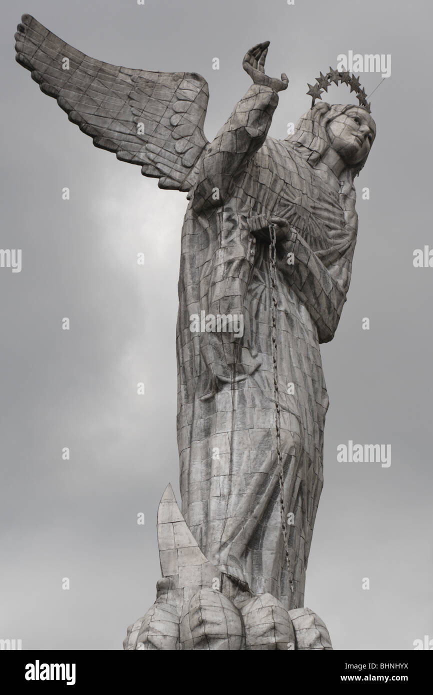 Immaculate Virgin Mary statue at Panecillo Hill in Quito, Ecuador Stock