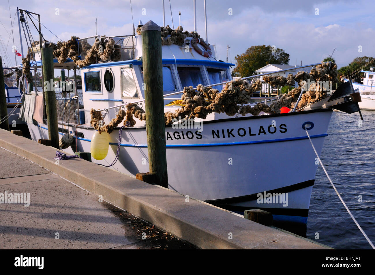 Sponge boats moored at the Tarpon Springs, Florida, harbor Stock Photo