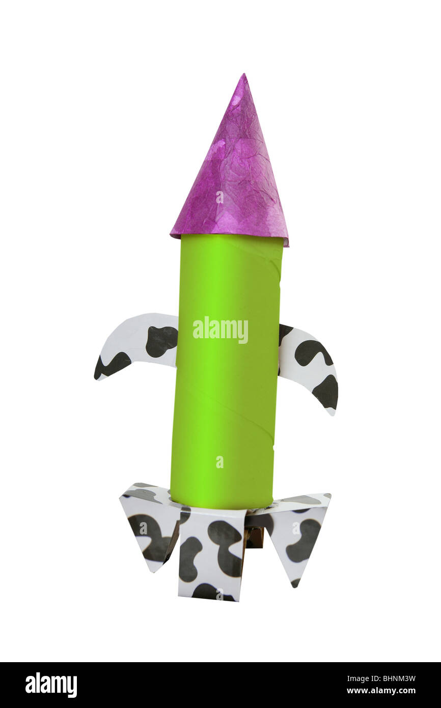 Rocket fantasy handmade craft isolated over white Stock Photo - Alamy