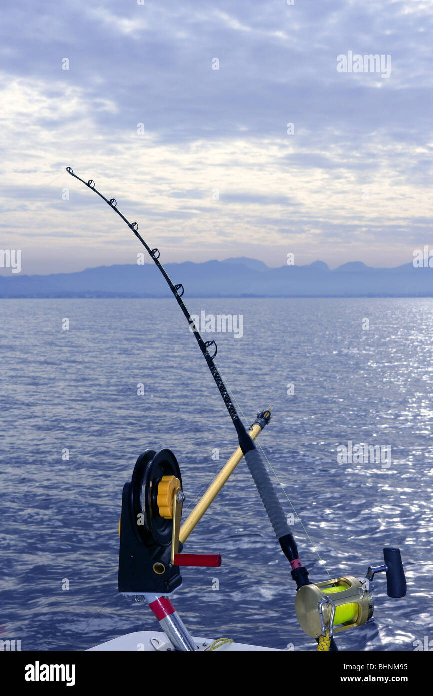 Sport fish charter boat troll fishing for salmon using downriggers and rods  with single action reels Stock Photo - Alamy