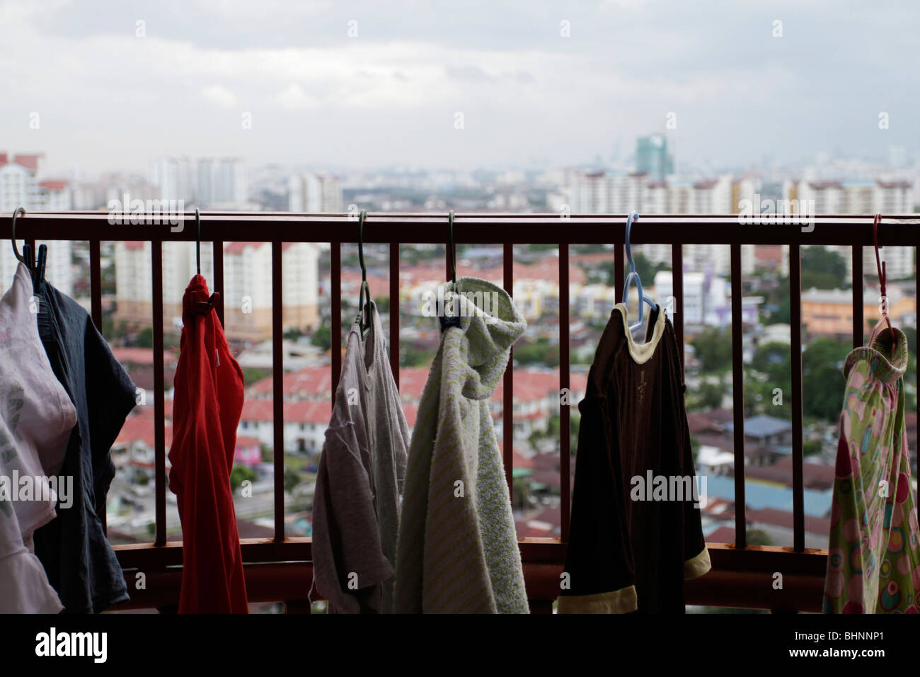 Drying clothes on a high rise apartment in Ampang Selangor Malaysia. Ampang is a suburb of Kuala Lumpur Stock Photo Alamy