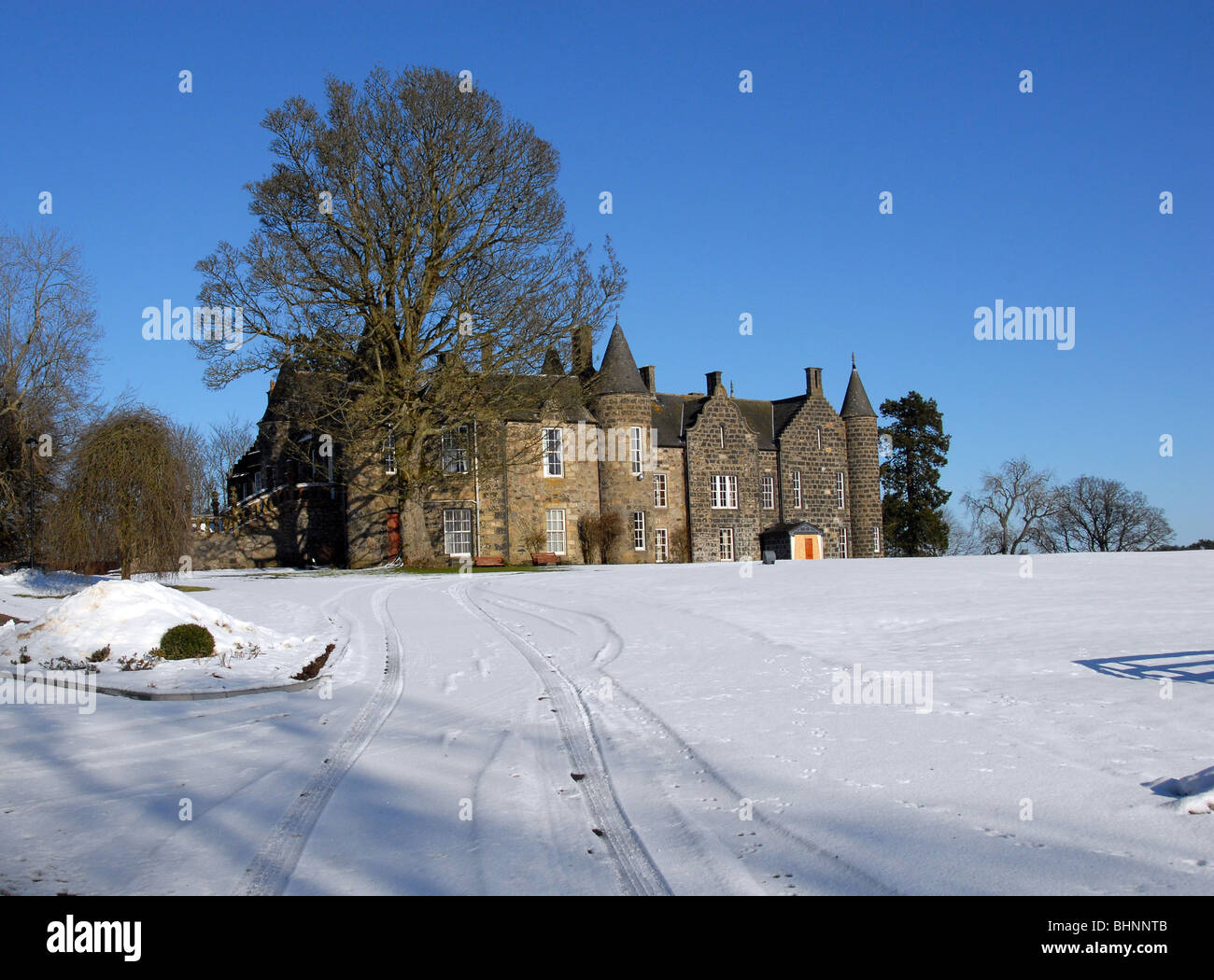 Meldrum House, Oldmeldrum, Aberdeenshire, Scotland owned by The Meldrum family until 1450. Built around  a medieval Tower House Stock Photo