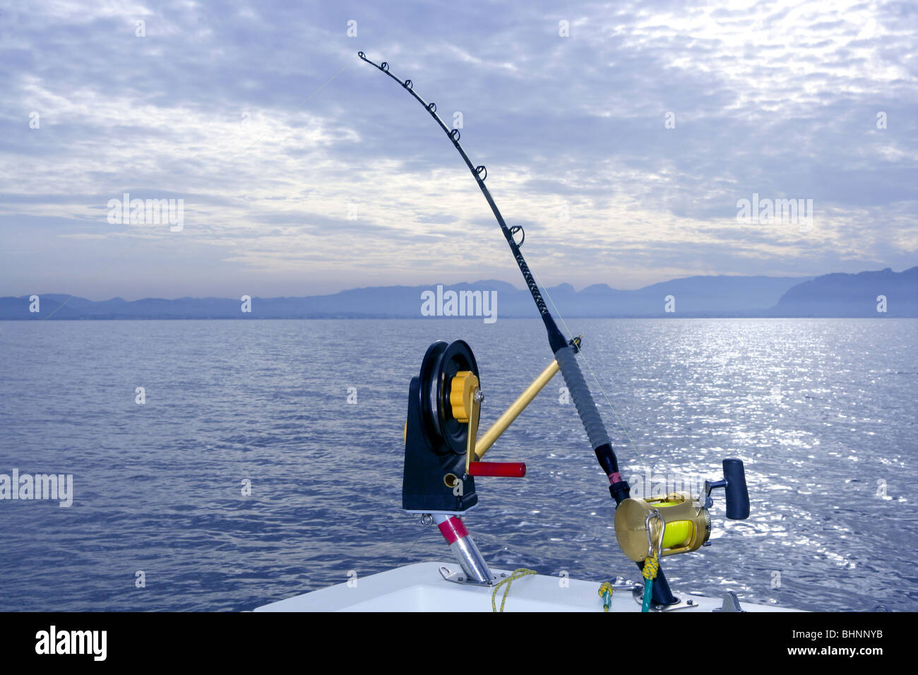 Downrigger boat gear saltwater trolling tackle rod and reel Stock Photo -  Alamy