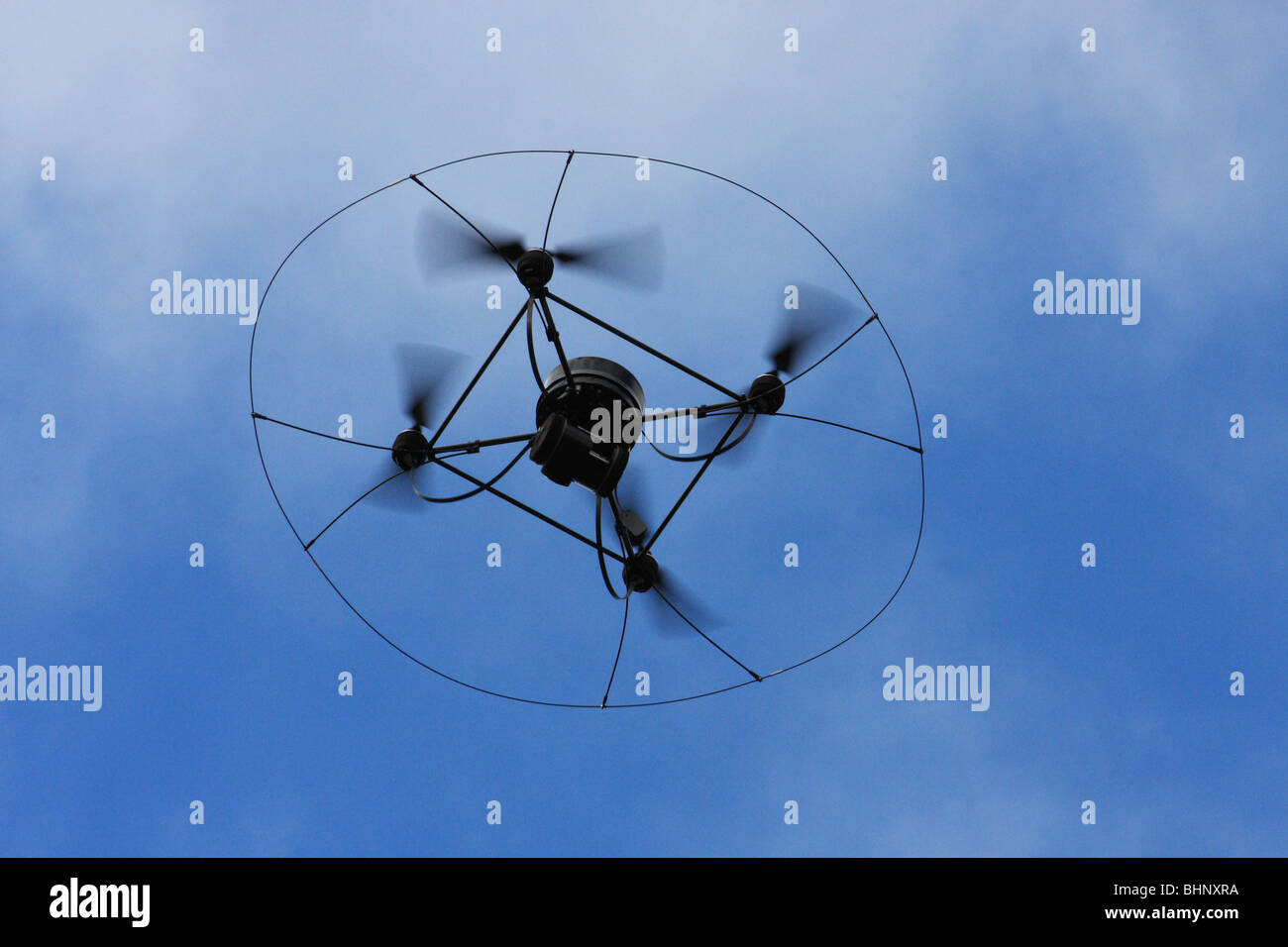 Police Surveillance Drone hovering over protesters at Codnor, Derbyshire, UK Stock Photo