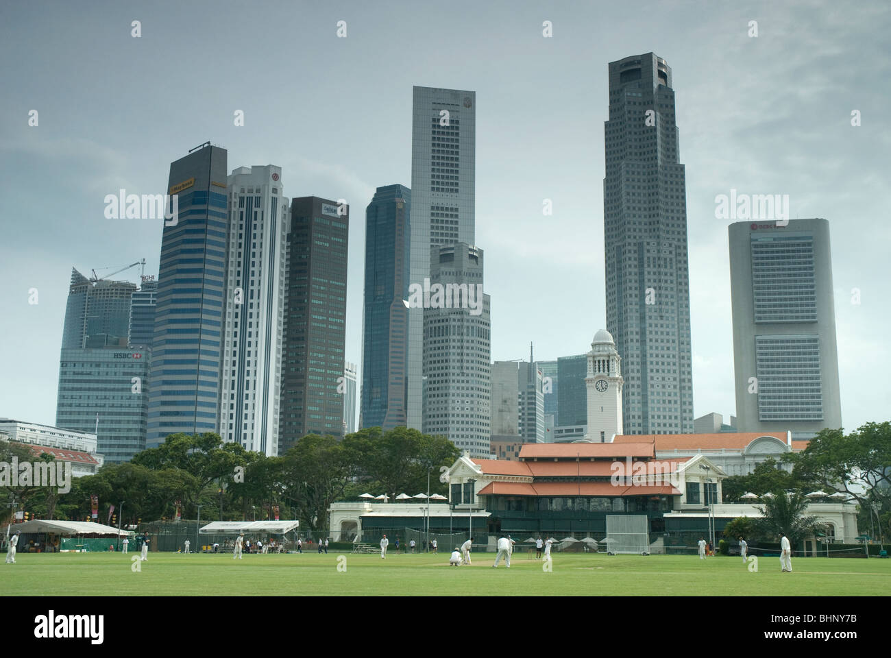 Singapore Cricket Club with business district behind, Singapore Stock Photo