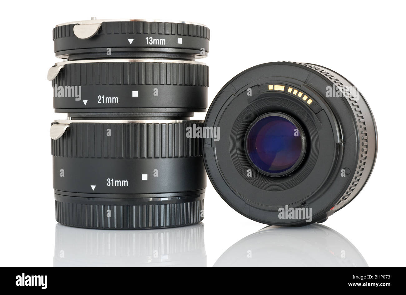 camera lens and a set of extension tube used for macro photography