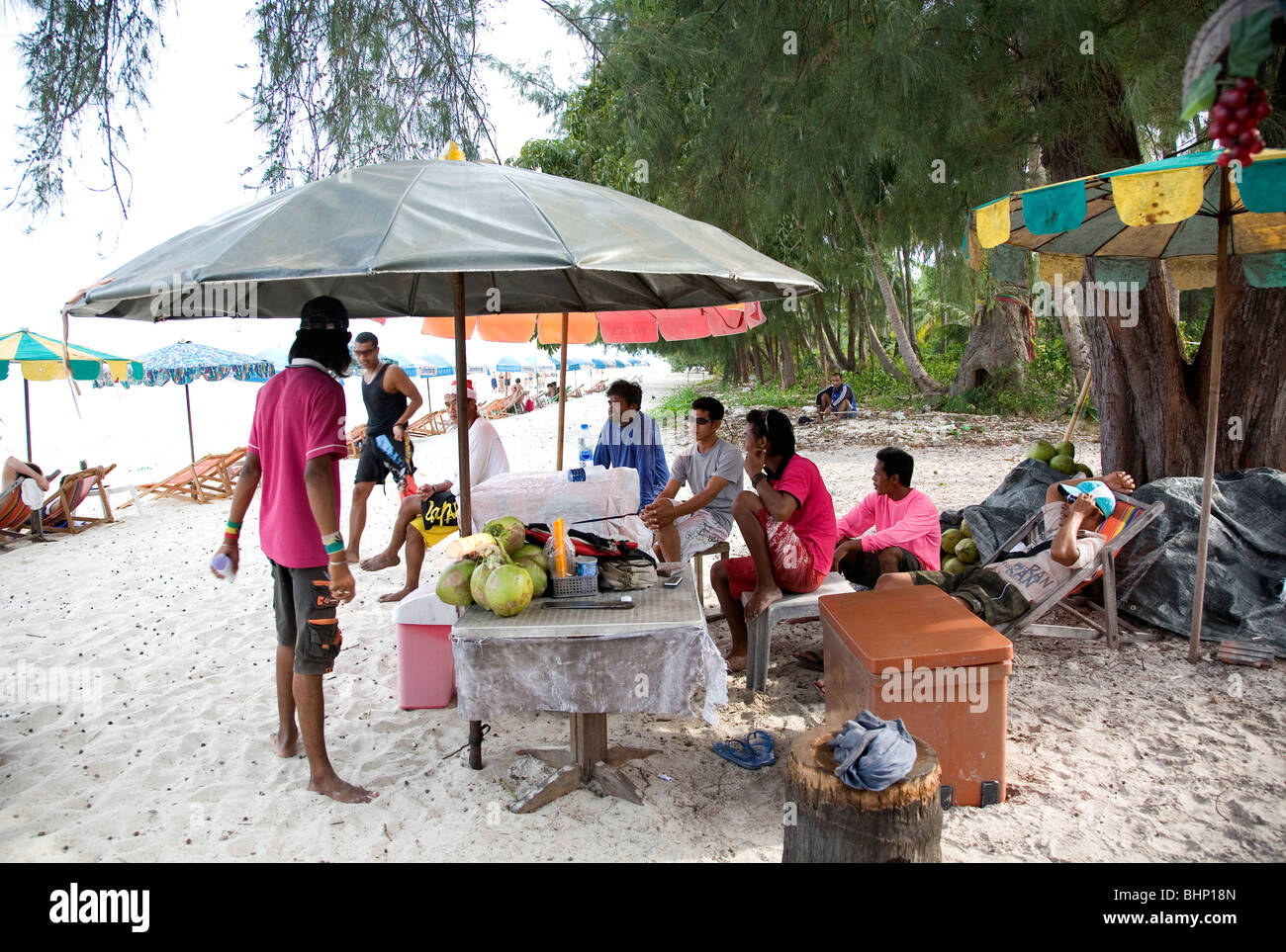 Selling coconut drink on Lawa Island Beach Thailand Stock Photo Alamy