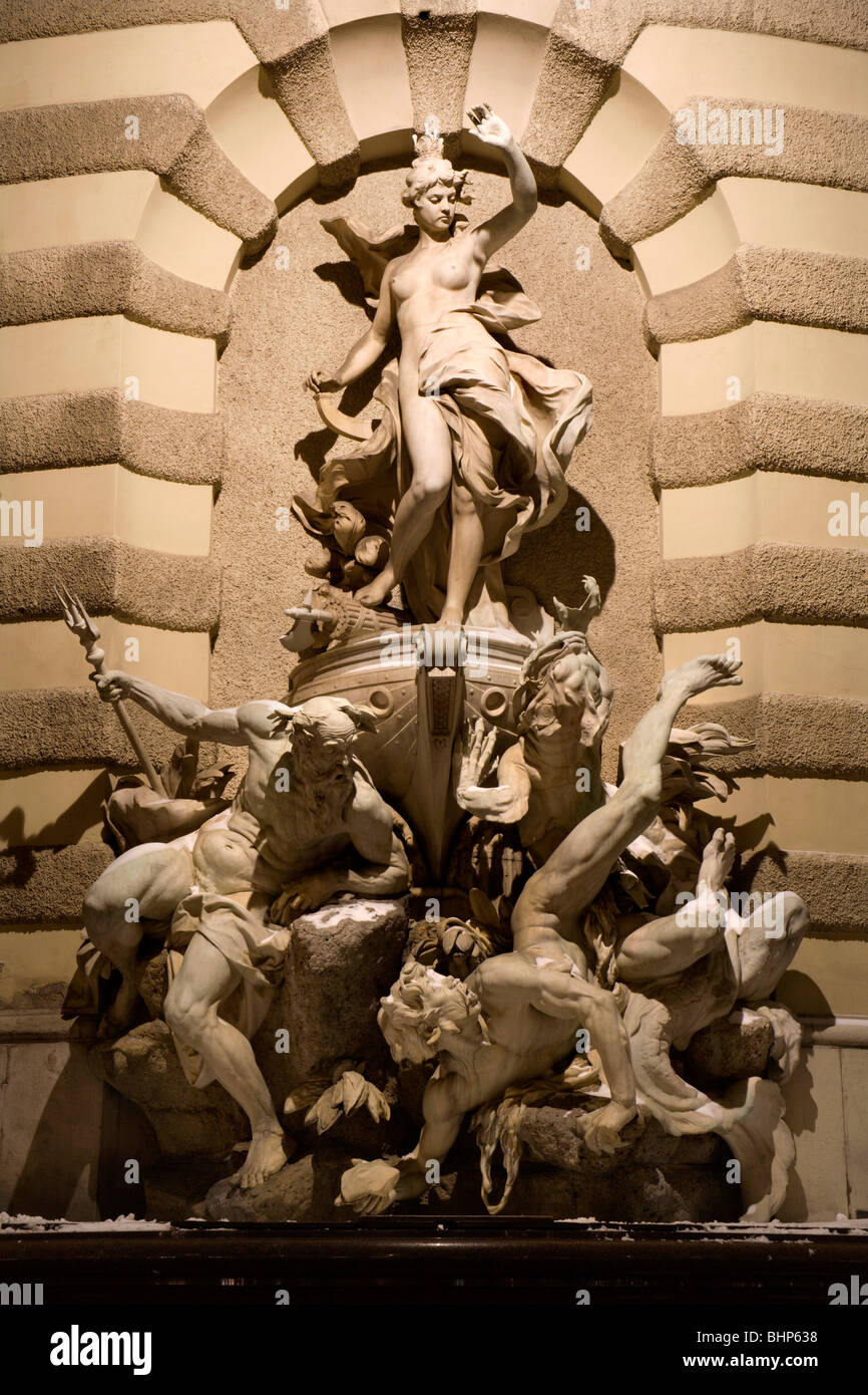 Vienna- fountain on the Michael gate in the winter night Stock Photo
