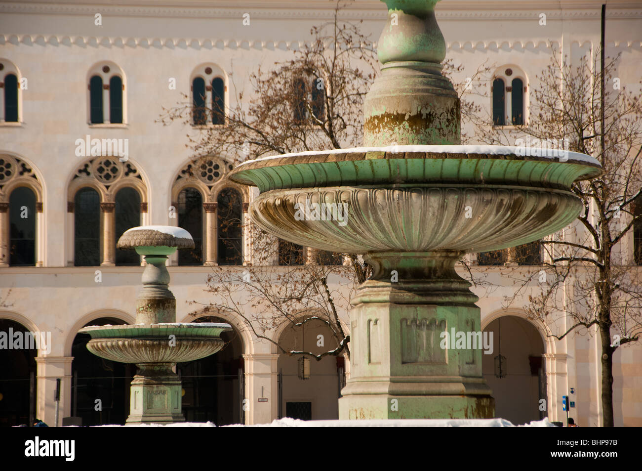 Ludwig Maximilian University Fountains in Munich, Germany. Stock Photo
