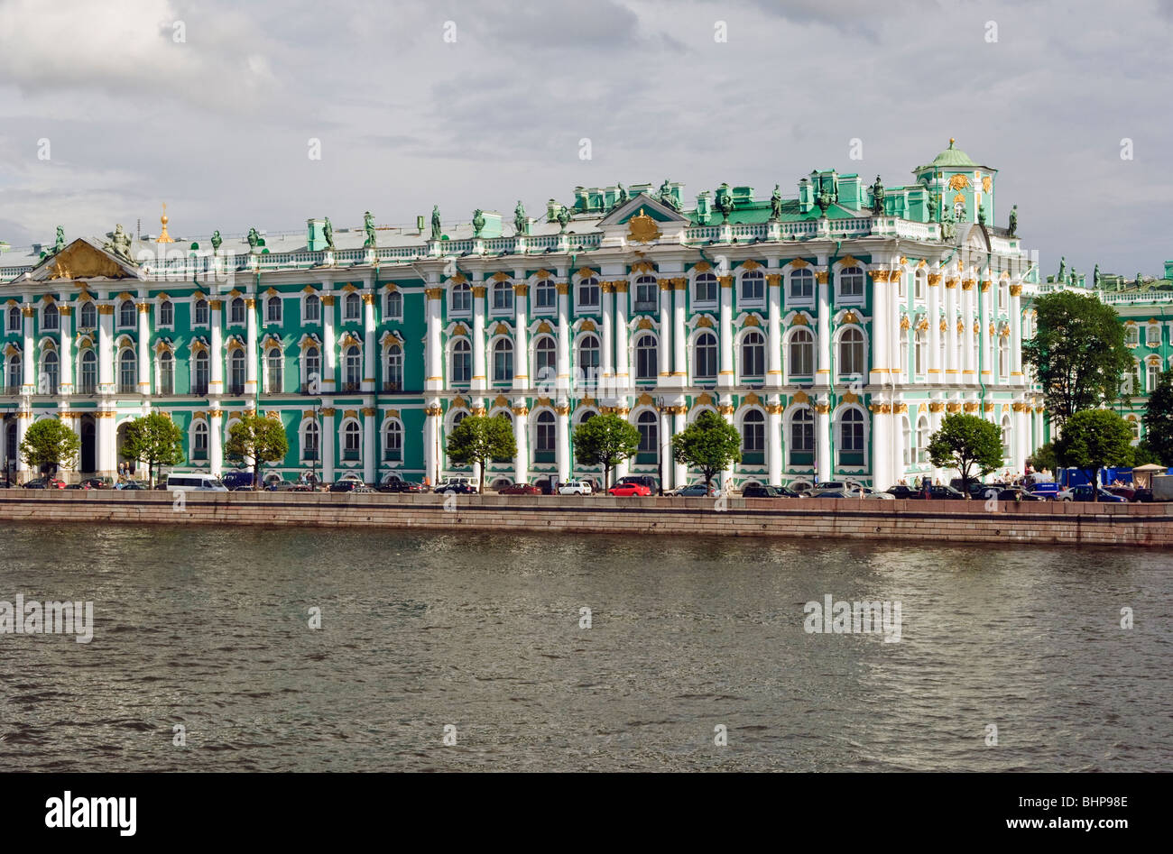 View across the River Neva to the Winter Palace, now part of the great Hermitage Museum, St Petersburg, Russia Stock Photo