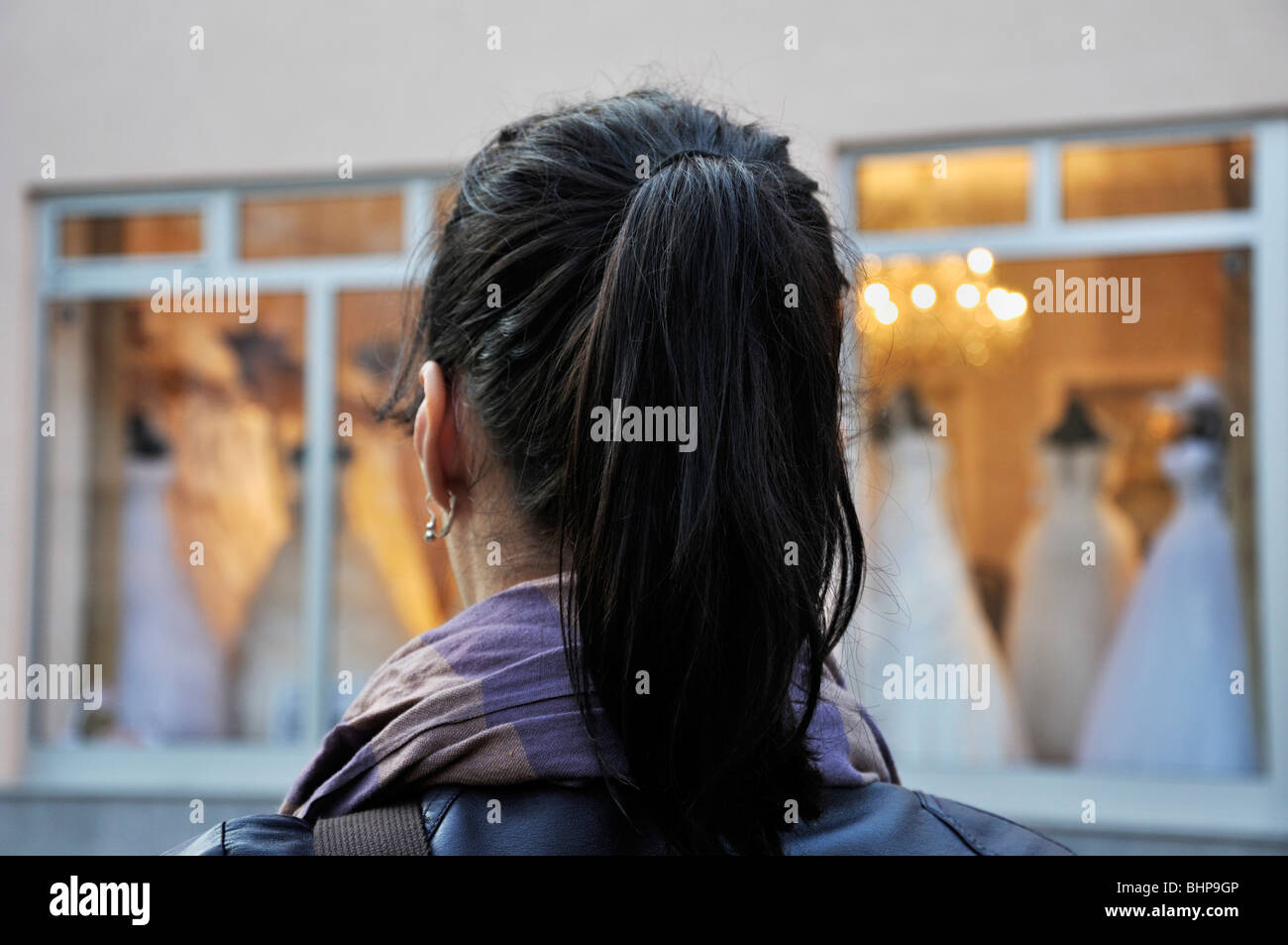 Woman wedding dress shop rear hi-res stock photography and images - Alamy