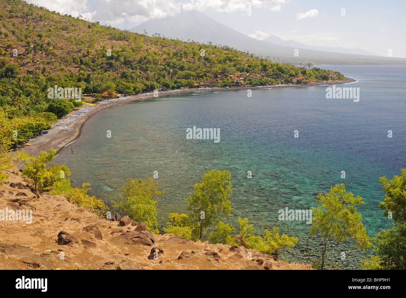 Bay with volcanic rocks close to Amed, Amed, Bali, Indonesia, Indo-Pacific Ocean Stock Photo