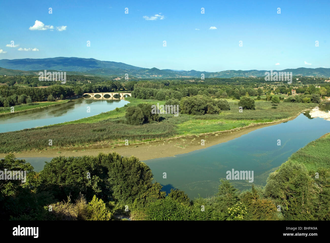 Arno River and Chiana River at Ponte Buriano, Ponte Buriano, Arezzo, Tuscany, Italy Stock Photo