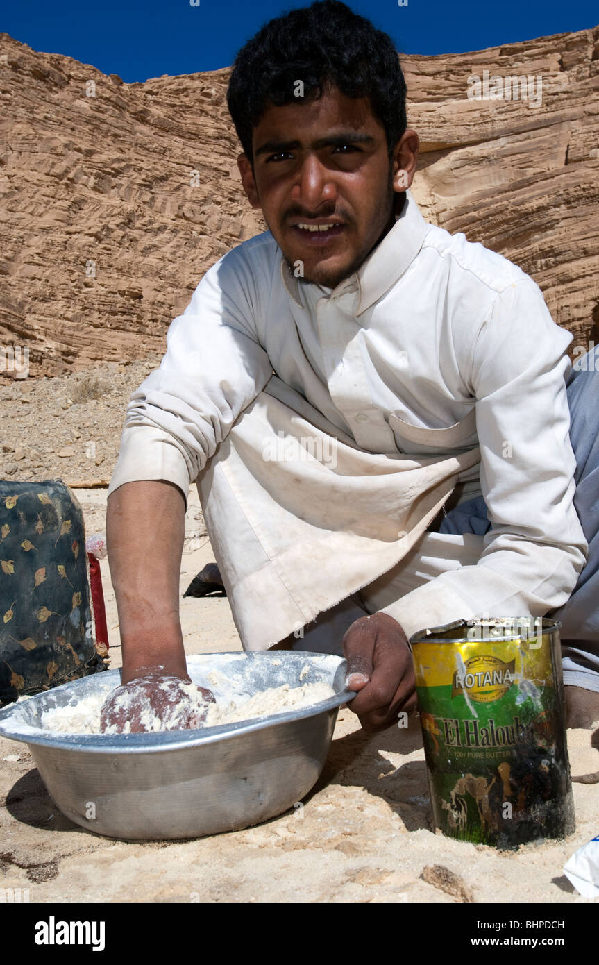 Bedouin men prepare the Libeh, a Bedouin version of simple unleavened