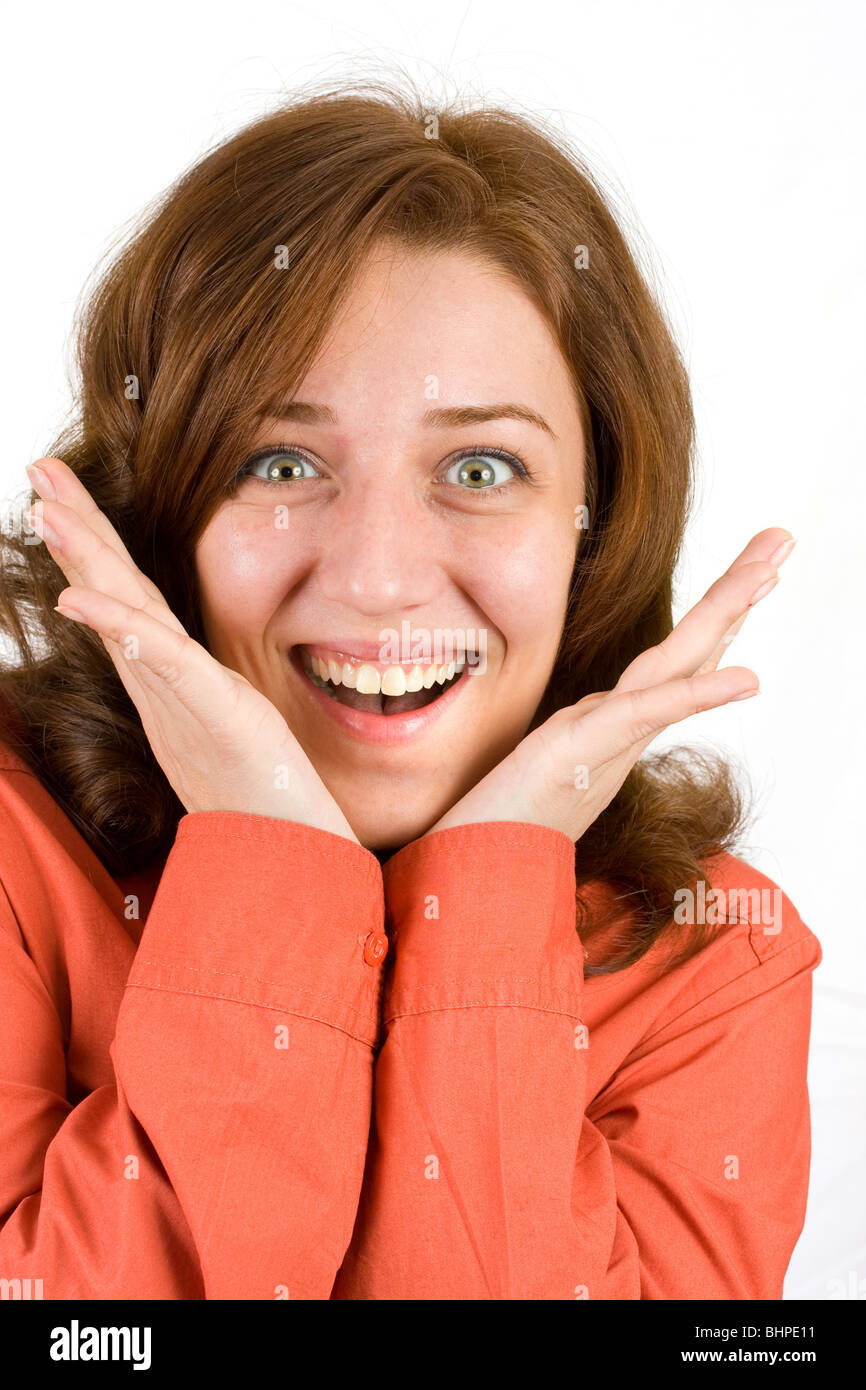 Portrait of a happy beautiful woman isolated on white background Stock ...