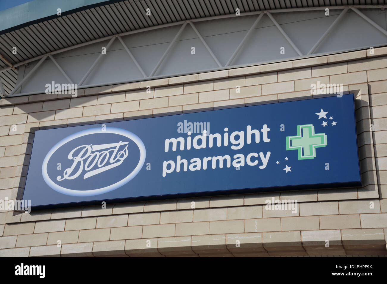 Boots Midnight Pharmacy signage Stock Photo